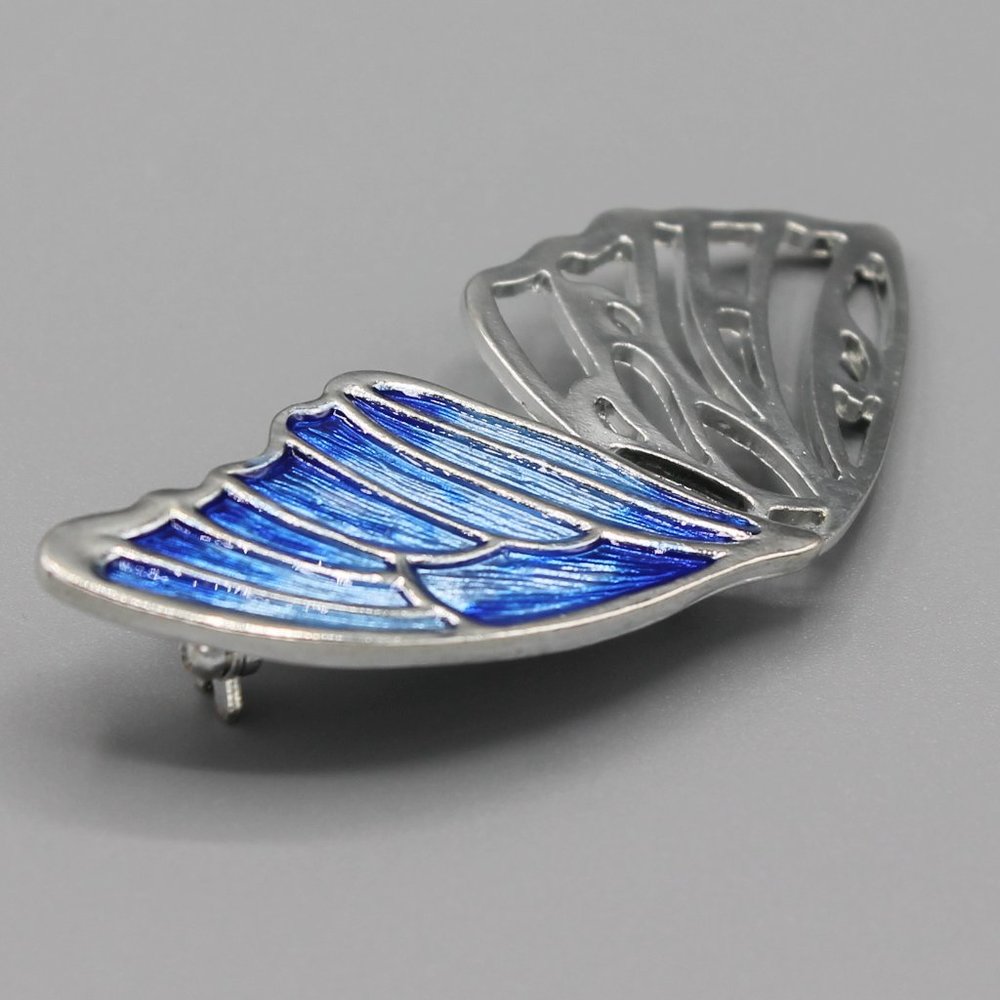 Butterfly wind shaped pin brooch silver blue - Picture 7 of 10